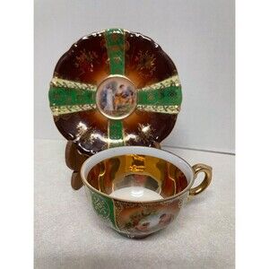 Vintage Cico Bavaria  Tea Cup & Saucer Set Gold Green Burgundy Made in Germany
